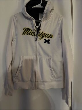 Michigan Women’s  Zip-Up Hoodie Jacket - White with Navy & Yellow